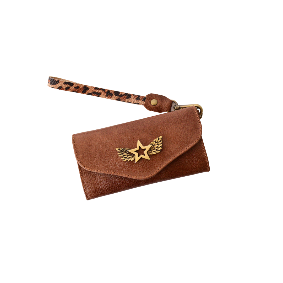 Billetera Flo Bicolor Café Engrasado con Print