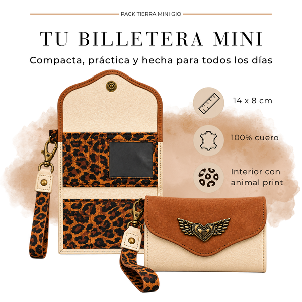 Pack Mini Billetera Blanco/ café/ Print + Cinturón Café + Hebilla Leopardo (ENVÍO GRATIS)