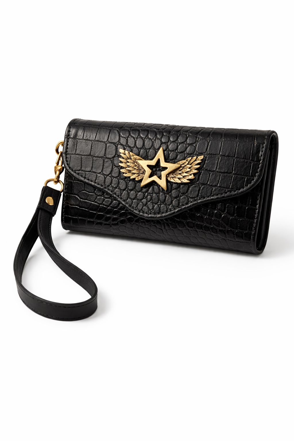 Billetera Mini Negro Crocox con Negro Liso
