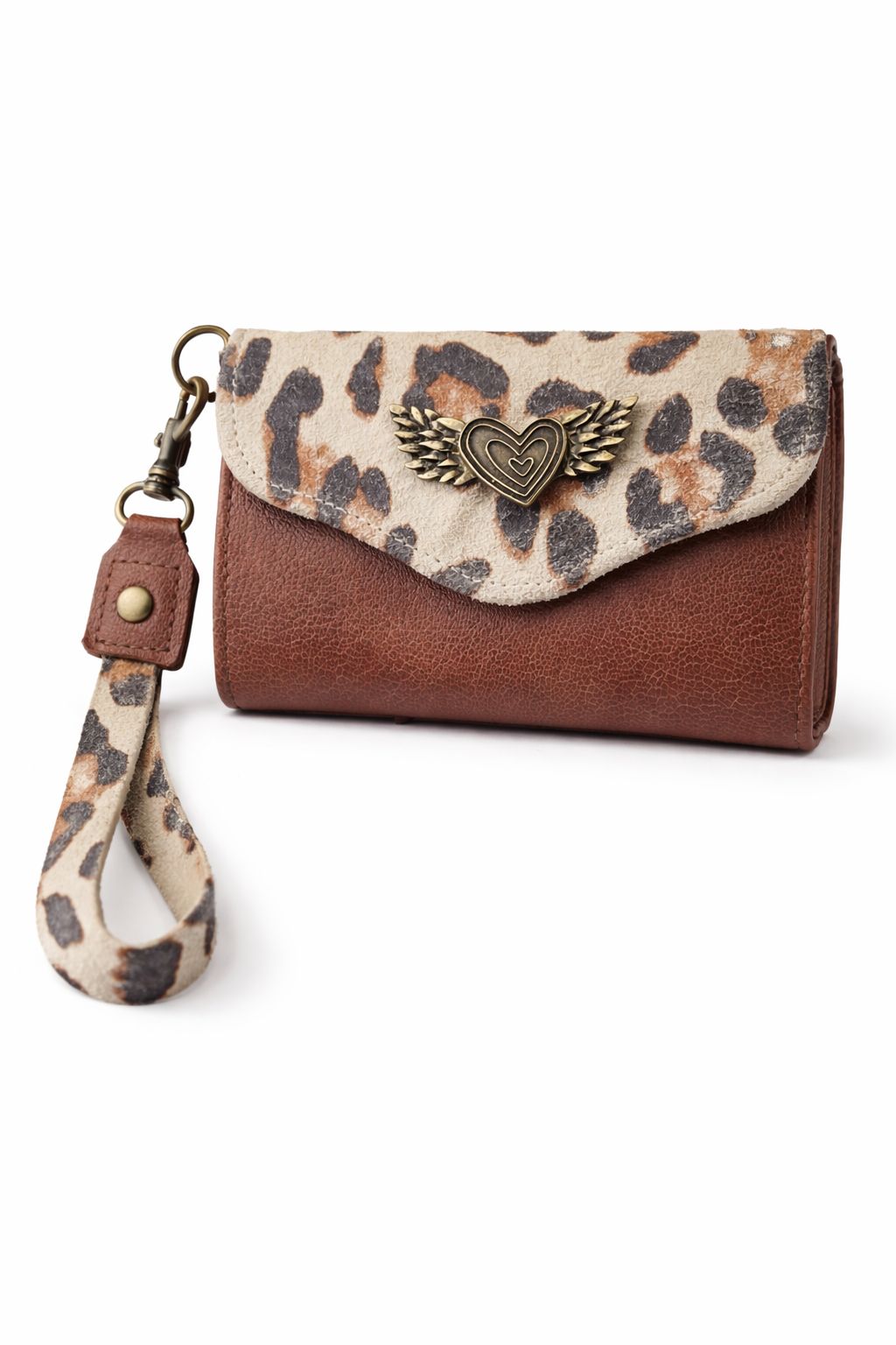 Billetera Mini Bicolor Café Engrasado con Print Blanco