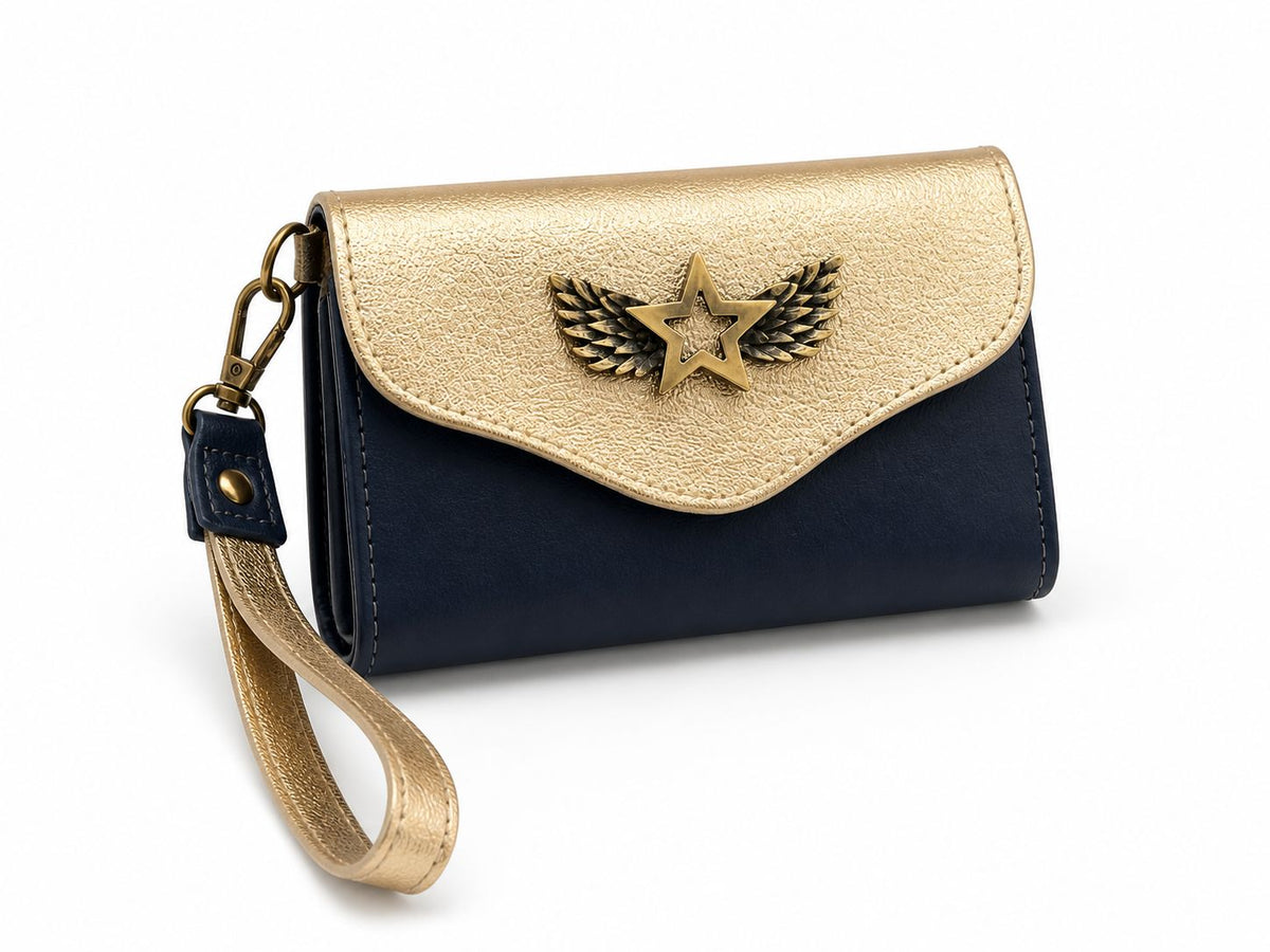 Billetera Mini Bicolor Azul con Dorado