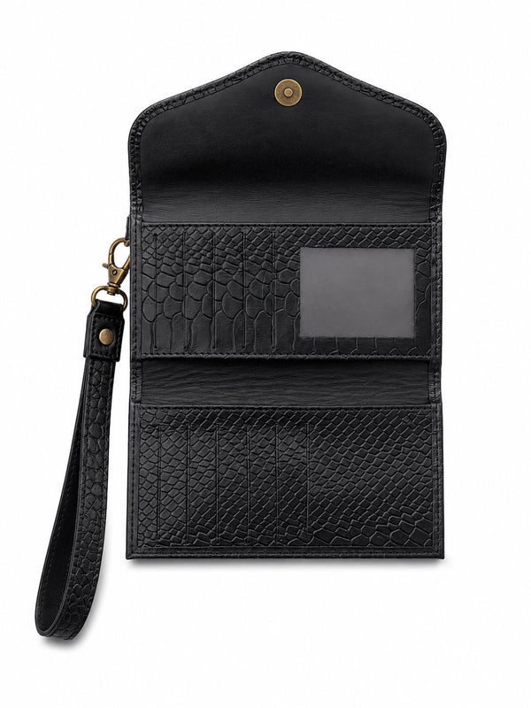 Billetera Maxi Negra con Negro Crocox