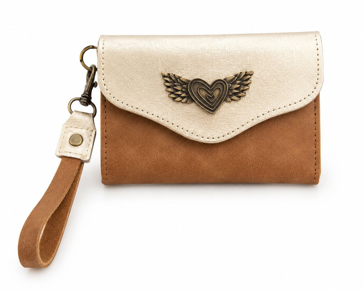 Billetera Mini Bicolor Café Claro con Dorado