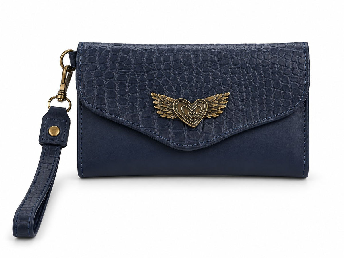 Billetera Maxi azul liso con azul crocox