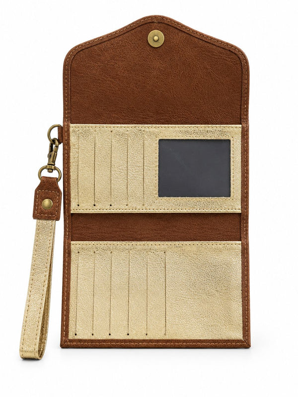 Billetera Maxi café con dorado