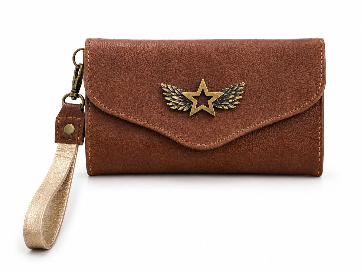 Billetera Maxi café con dorado