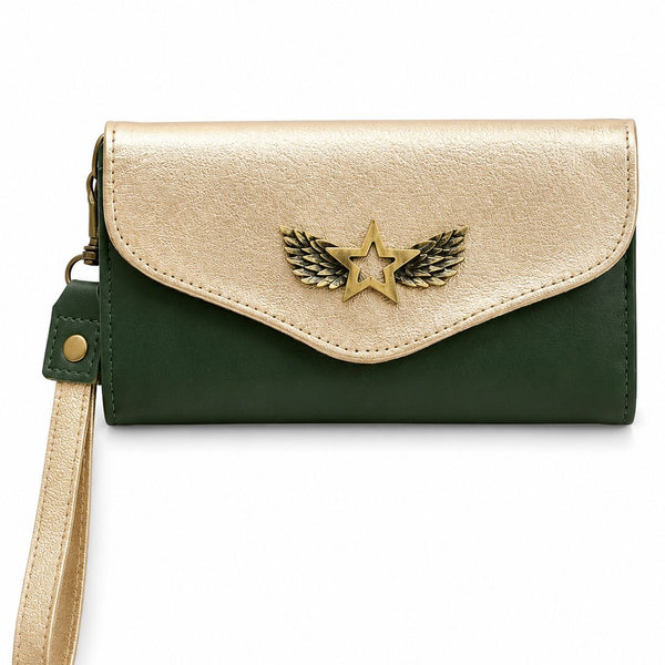 Billetera Maxi verde con dorado