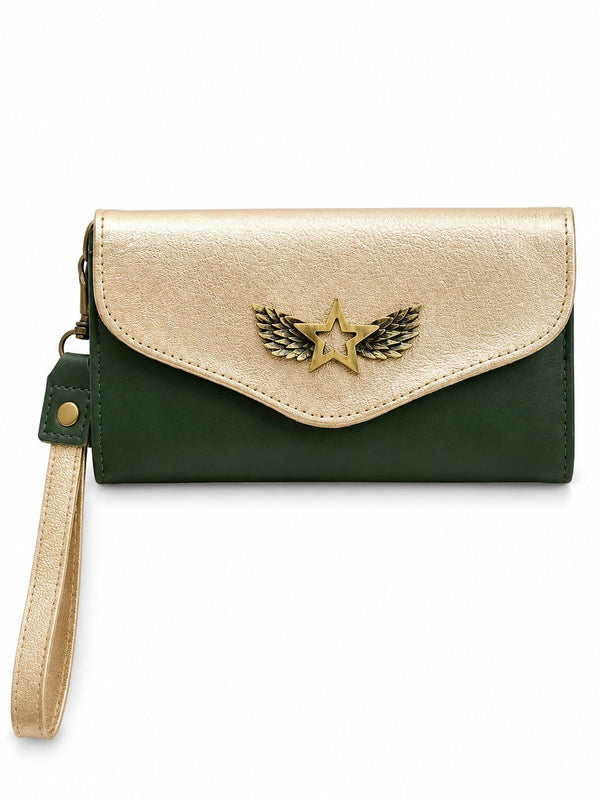 Billetera Maxi verde con dorado
