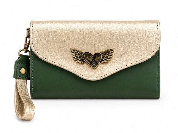 Billetera Maxi verde con dorado