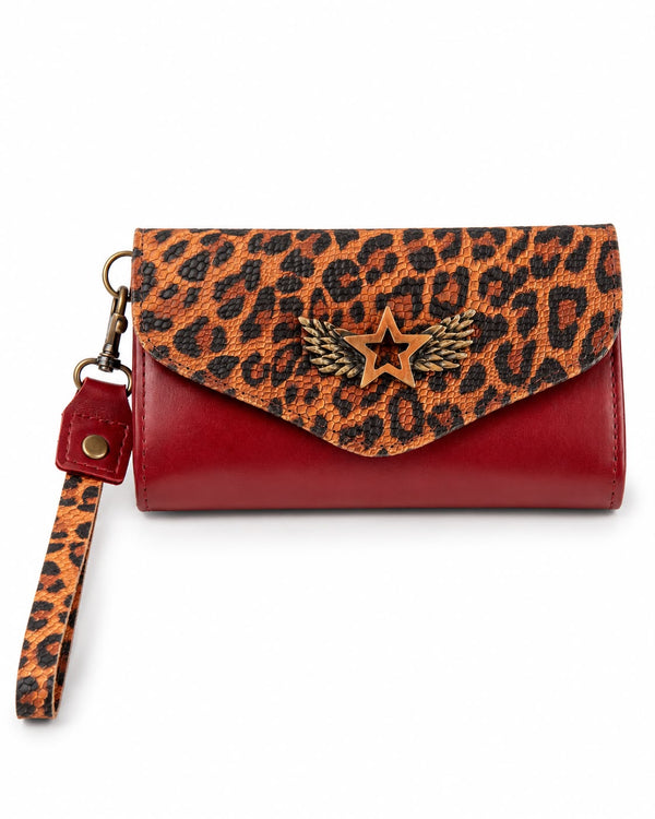 Billetera Maxi Bicolor Rojo Con Print
