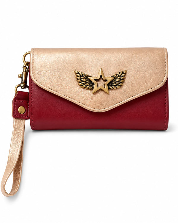 Billetera Maxi Bicolor Rojo con Dorado