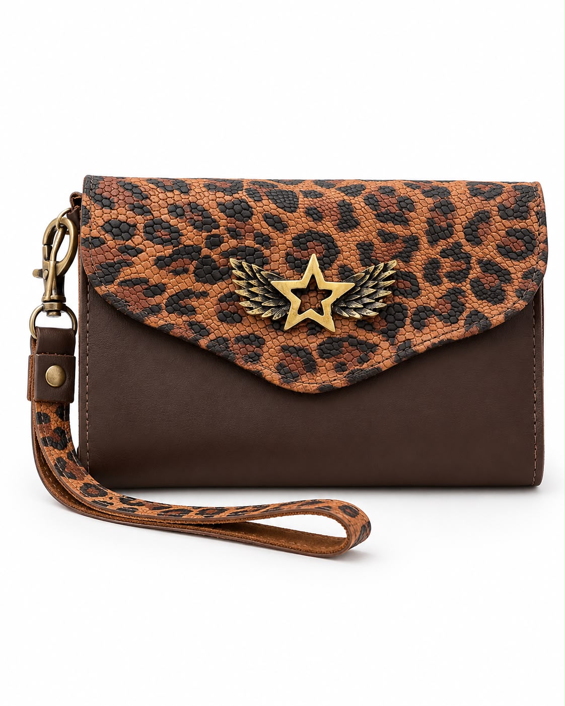 Billetera Maxi Bicolor Café Chocolate con Print