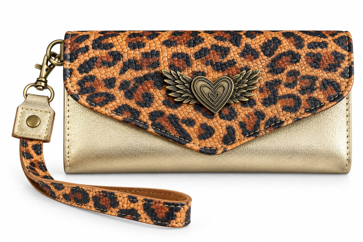Billetera Maxi Bicolor Dorado con Print