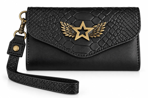 Billetera Mini Bicolor Negro Liso + Negro Crocox