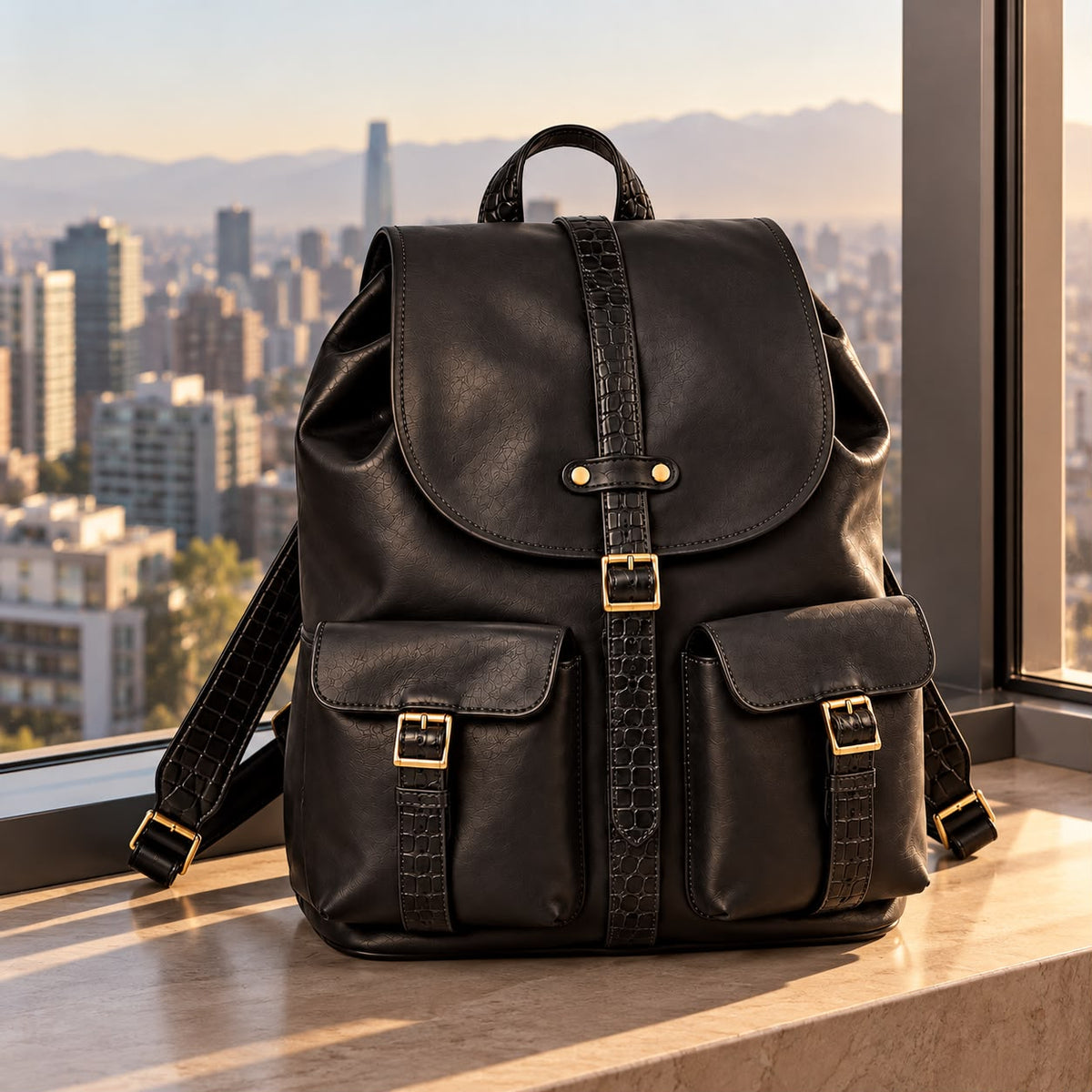 Mochila Ignacia Negro/Negro Crocox NUEVO LANZAMIENTO -20%